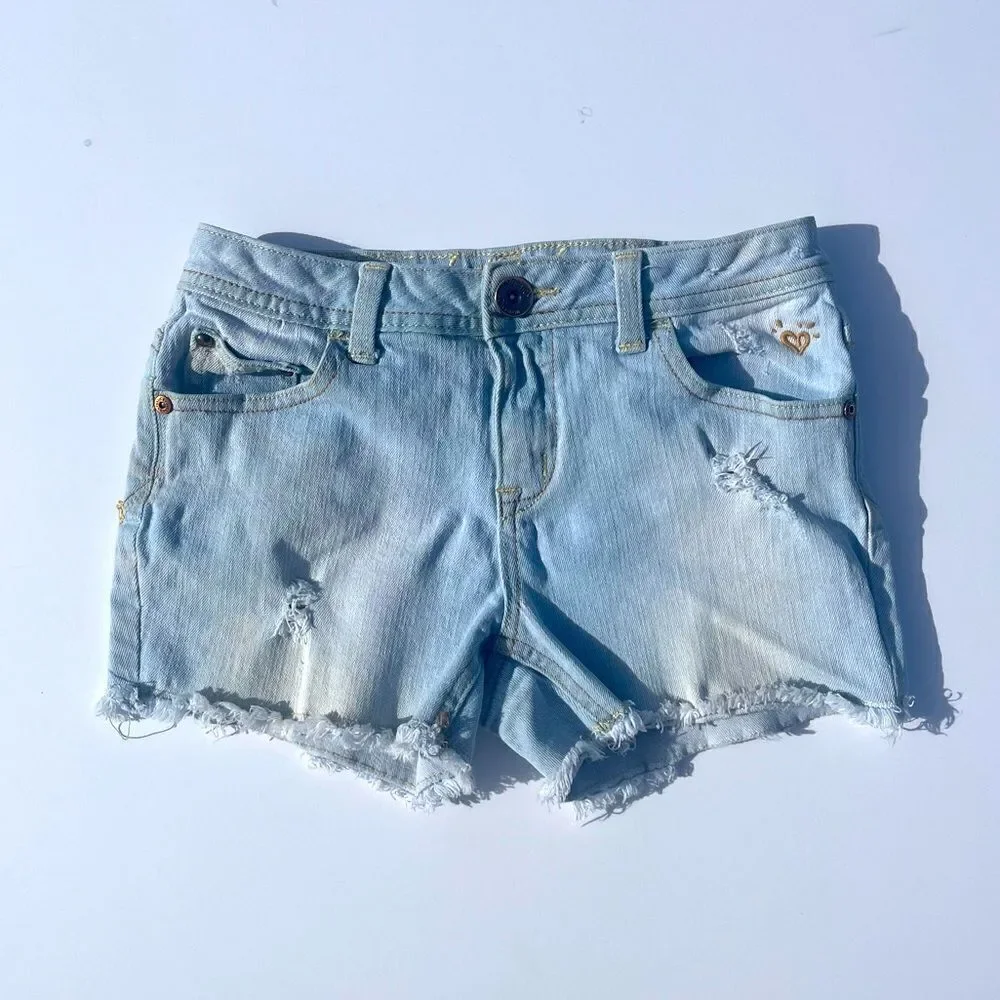 🔥4/$25 JUSTICE JEANS GIRLS PREMIUM DENIM SHORTS LIGHT WASH, Size 12